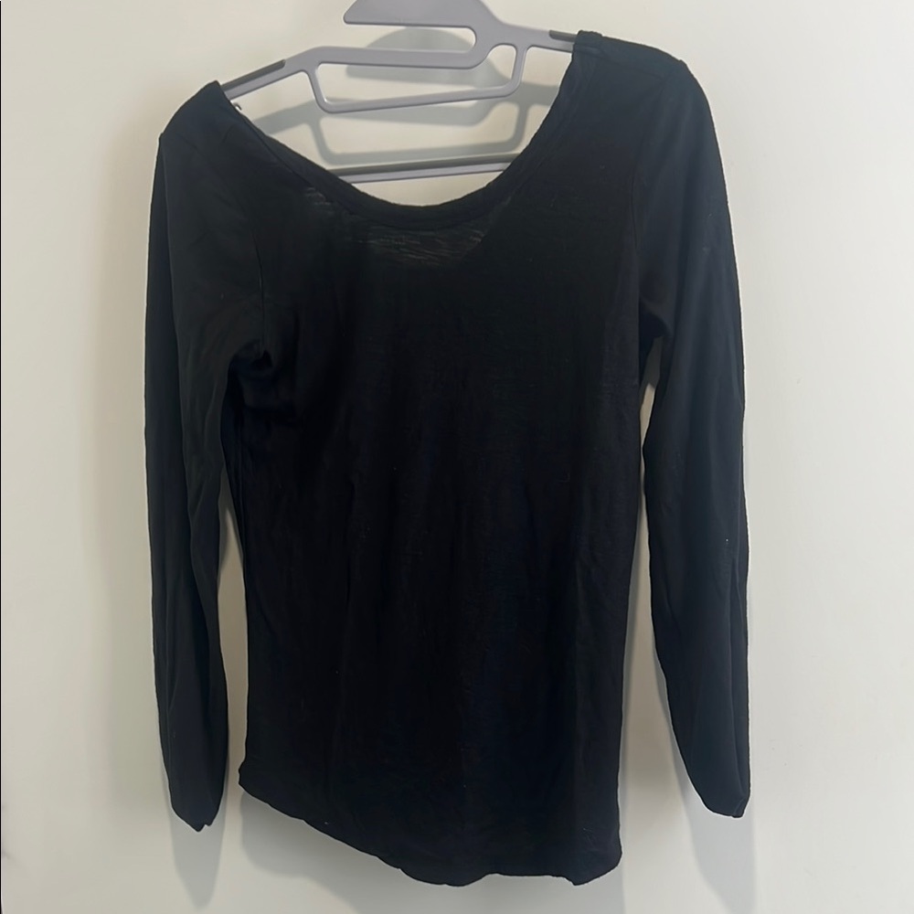 James Perse Black Fitted Long Sleeve Blouse